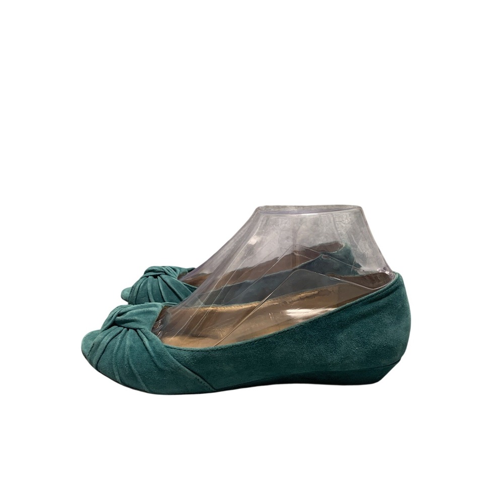 Seychelles Flats Womens 6.5 Peep Toe Teal Suede Leather Knotted Coquette Whimsi